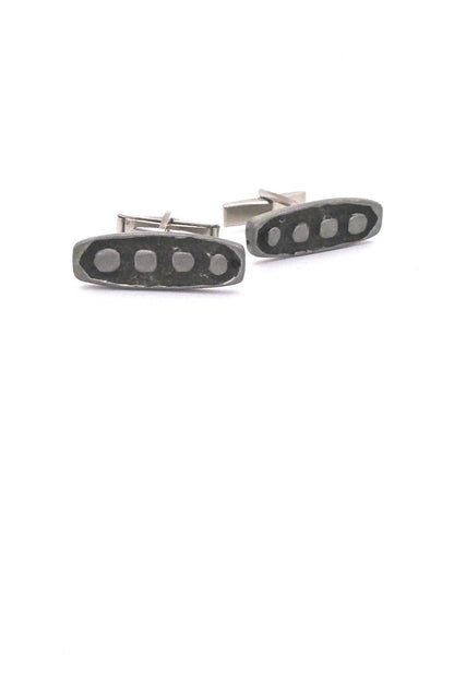 detail Robert Larin Canada vintage brutalist pewter shadowbox dots cufflinks
