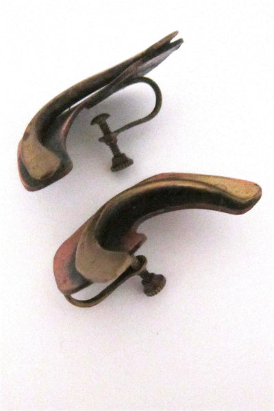 Art Smith large copper & brass earrings - signed