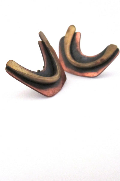 Art Smith American Modernist signed copper & brass earrings