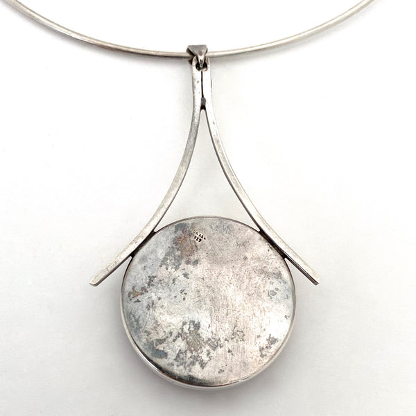 silver & banded agate Modernist pendant & neck ring ~ Israel