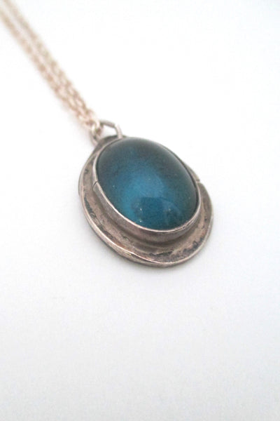 detail Rafael Alfandary Canada vintage brutalist silver and mood stone glass pendant necklace