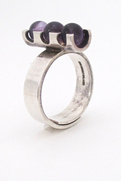 detail Elis Kauppi Kupittaan Kulta Finland vintage Scandinavian Modern silver amethyst ring