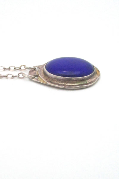 profile Rafael Alfandary Canada vintage brutalist sterling silver and cobalt blue glass pendant necklace