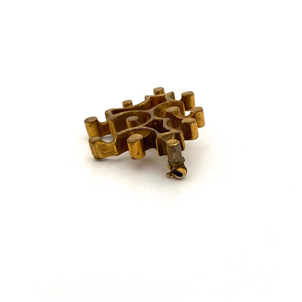 detail Bernard Chaudron Canada vintage brutalist bronze openwork brooch Canadian Modernist jewelry design