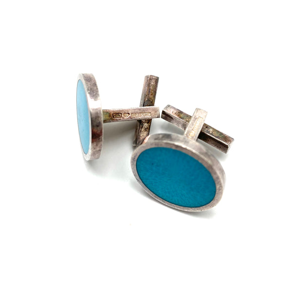 detail Pekka Piekainen Auran Kultaseppa Finland vintage silver enamel cufflinks Scandinavian Modernist jewelry design