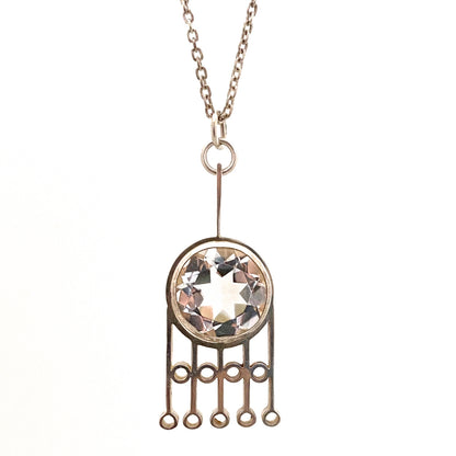 detail vintage Finland silver rock crystal pendant necklace Scandinavian Modernist jewelry design
