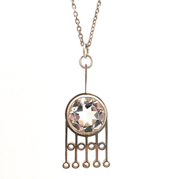 detail vintage Finland silver rock crystal pendant necklace Scandinavian Modernist jewelry design
