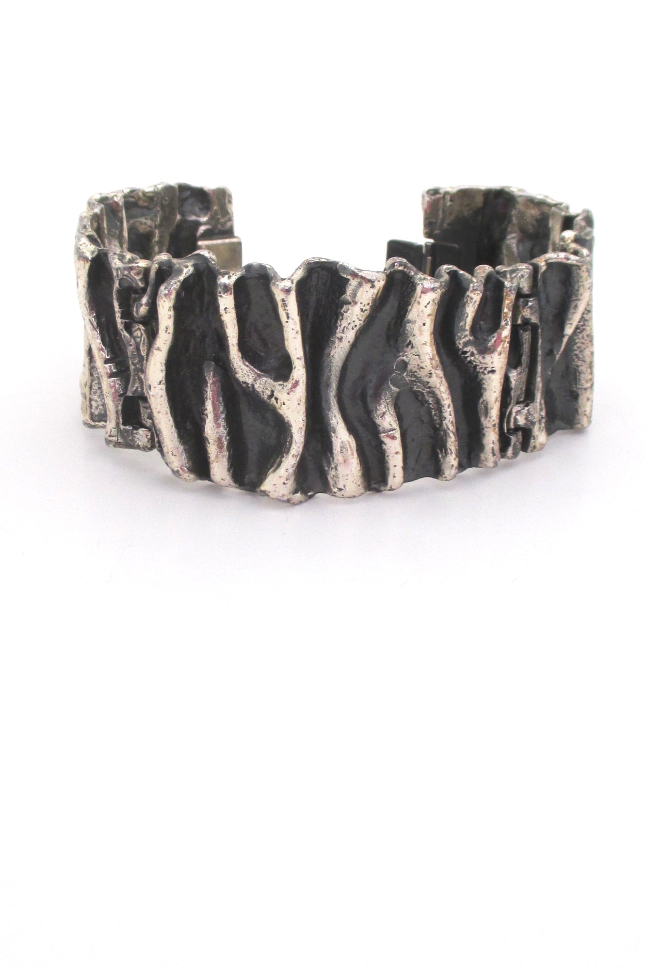 detail Guy Vidal Canada large brutalist pewter gathered folds hinged bracelet