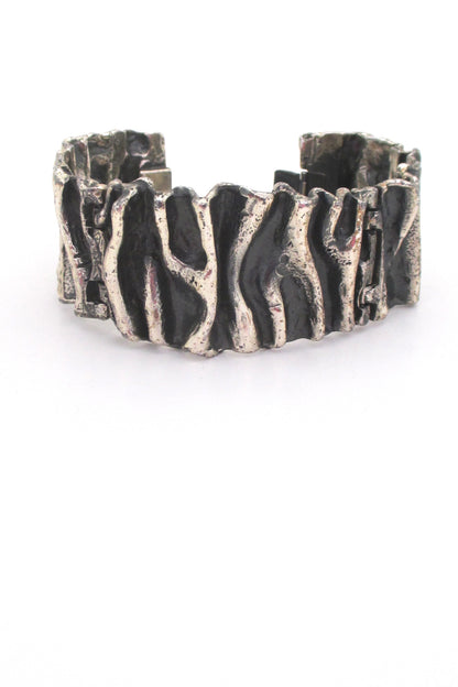 detail Guy Vidal Canada large brutalist pewter gathered folds hinged bracelet