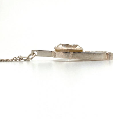 profile vintage Finland silver rock crystal pendant necklace Scandinavian Modernist jewelry design