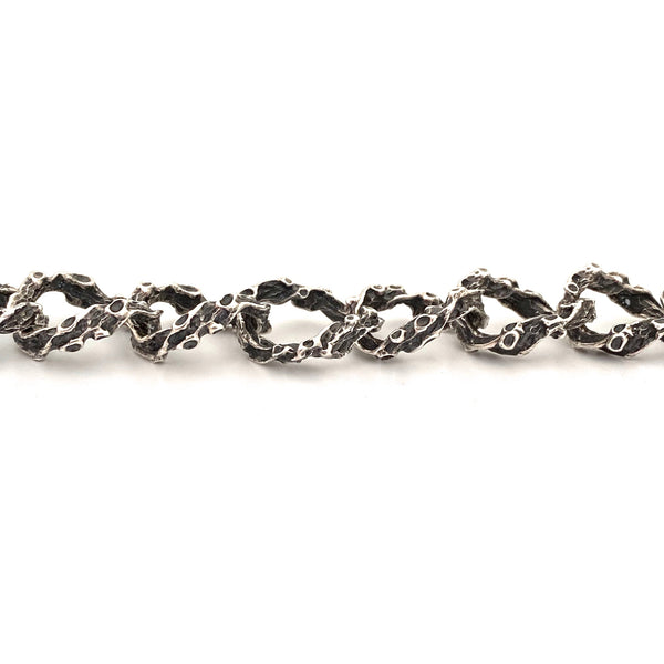 detail vintage textured sterling silver brutalist large link bracelet Modernist jewelry design