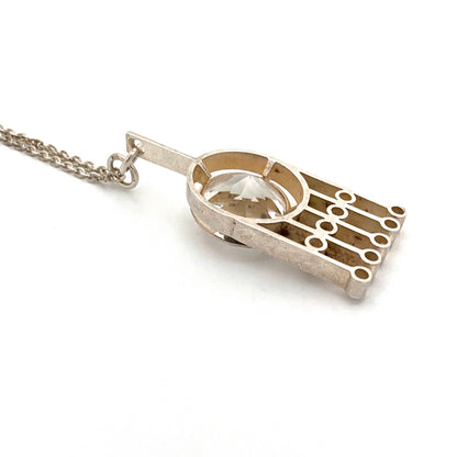 vintage silver & large rock crystal pendant ~ Finland