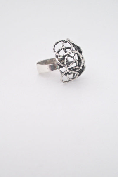 detail Erik Granit Finland vintage Scandinavian Modern large openwork silver ring 1970