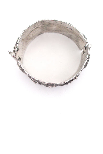 Guy Vidal brutalist pewter 'craters & posts' hinged bracelet