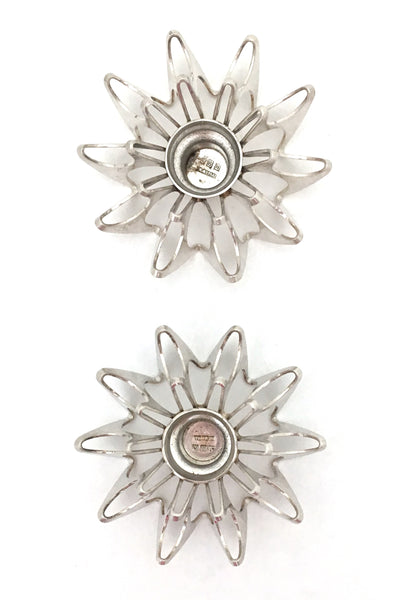 detail Theresia Hvorslev Sweden vintage Scandinavian Modernist pair silverplate candle holders