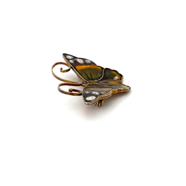 profile David-Andersen Norway vintage silver enamel multi colour butterfly brooch Scandinavian jewelry design