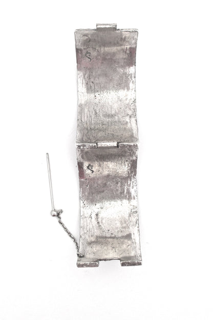 Guy Vidal brutalist pewter 'craters & posts' hinged bracelet