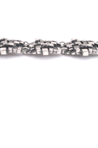 profile Guy Vidal Canada vintage brutalist pewter textured cubes panel link bracelet 1960s 1970s
