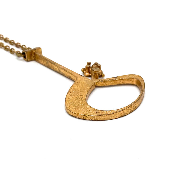 profile Jorma Laine Finland large vintage gilt bronze pendant necklace Scandinavian Modernist jewelry design