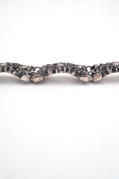 profile Robert Larin Canada vintage textured and pierced pewter panel link bracelet