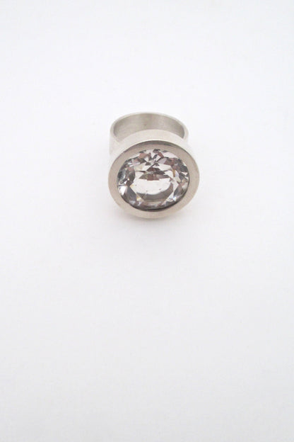 detail Elis Kauppi for Kupittaan Kulta Finland large vintage modernist silver rock crystal ring