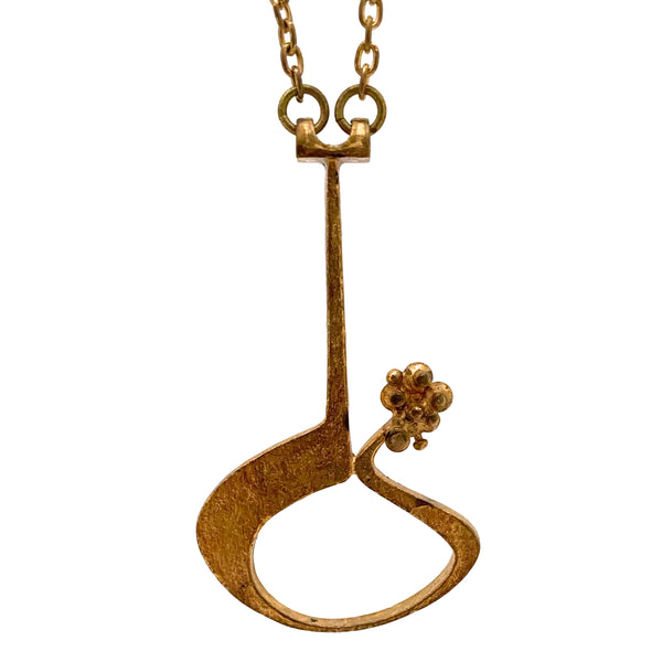 detail Jorma Laine Finland large vintage gilt bronze pendant necklace Scandinavian Modernist jewelry design
