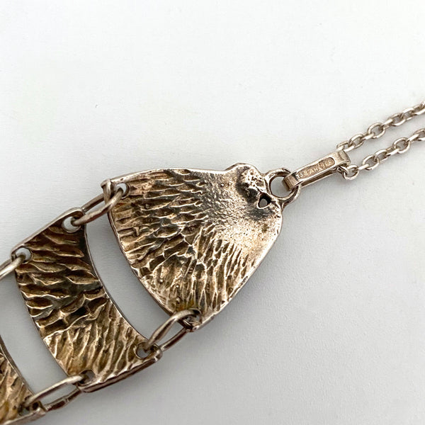 vintage silver & enamel large articulated fish pendant necklace