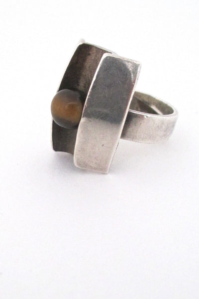 profile Matti Hyvarinen Finland vintage Scandinavian Modernist silver and tiger eye ring 1974