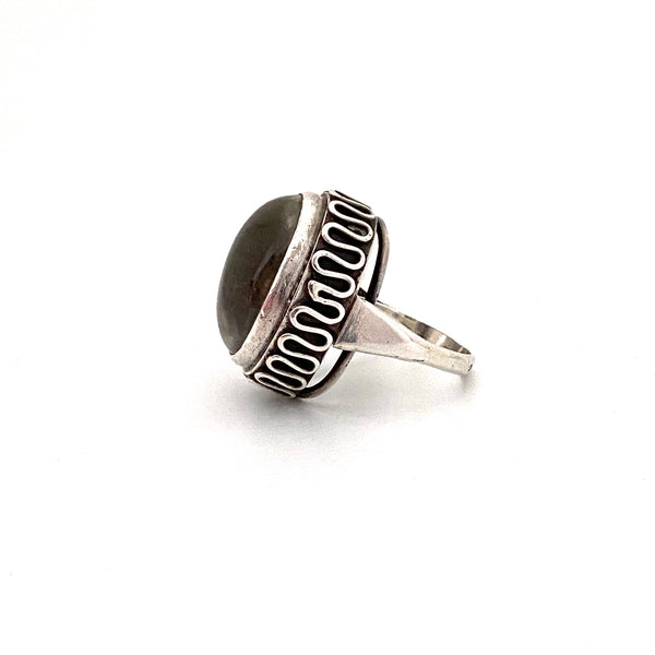 profile vintage silver large quartz double cabochon ring Poland