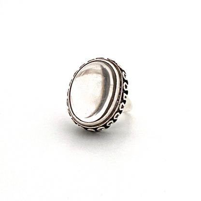 large vintage silver & double cabochon quartz ring ~ Poland