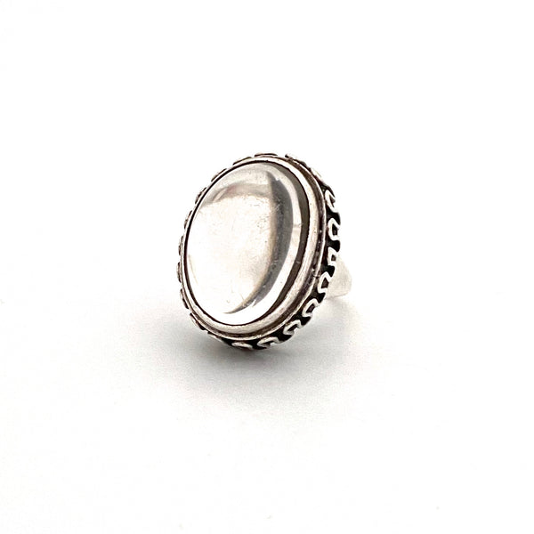 large vintage silver & double cabochon quartz ring ~ Poland