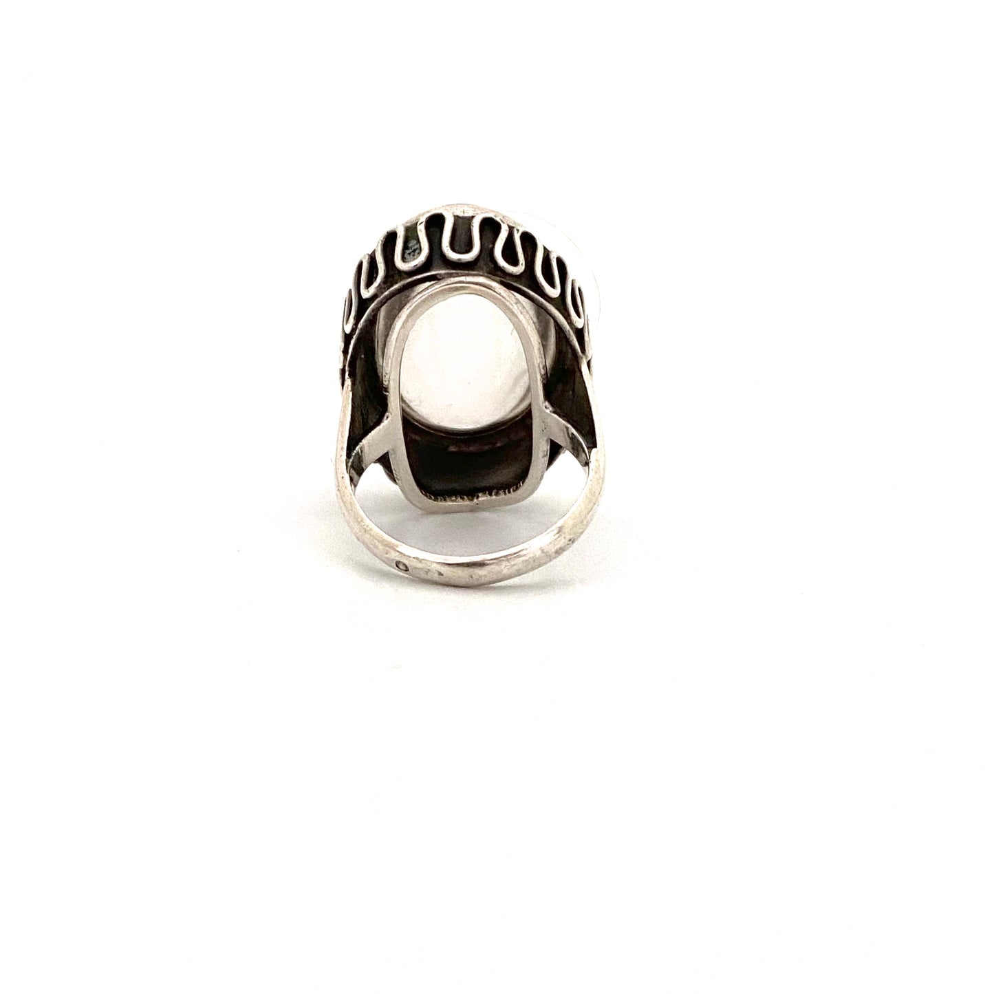 large vintage silver & double cabochon quartz ring ~ Poland