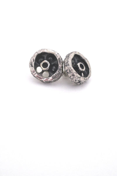 detail Guy Vidal Canada vintage pewter shadowbox circle post earrings