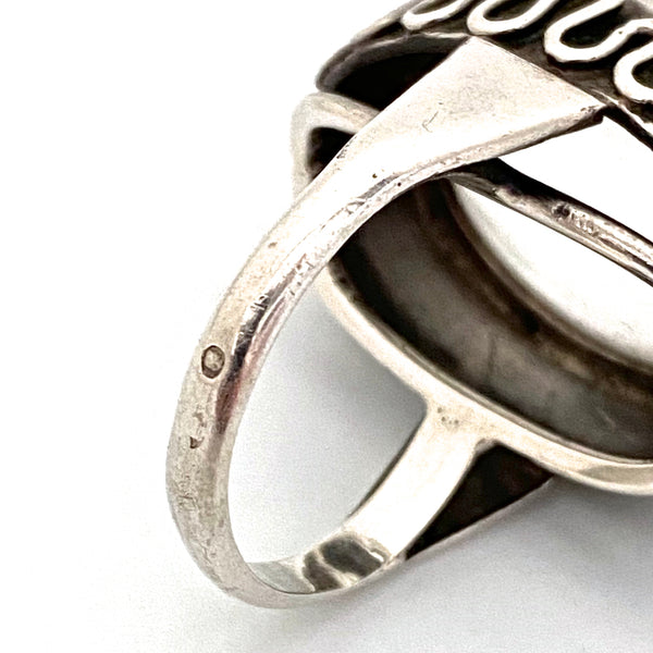 large vintage silver & double cabochon quartz ring ~ Poland