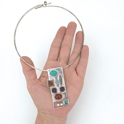 scale Bent Anni Knudsen Denmark Bent K Denmark vintage silver amethyst pearl moss agate turquoise pendant necklace Scandinavian Modern jewelry design