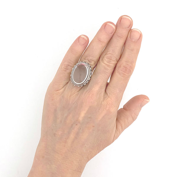 scale vintage silver large quartz double cabochon ring Poland