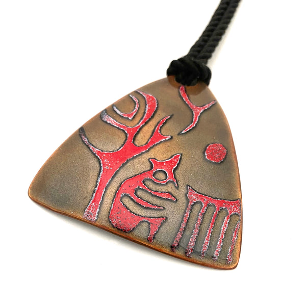 detail Micheline de Passillé-Sylvestre Canada early vintage hand done copper enamel pendant necklace