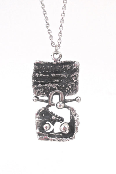 detail Guy Vidal Canada vintage brutalist pewter openwork pendant necklace 1960s 1970s