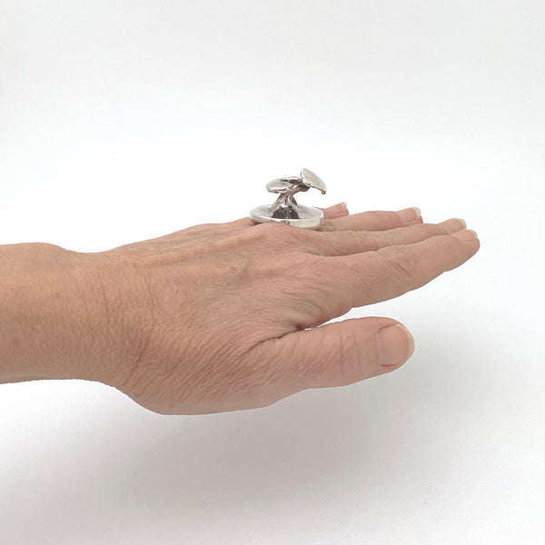 detail Lapponia Finland vintage silver extra large Wild Rose ring Poul Havgaard 1973 Scandinavian Modernist jewelry design