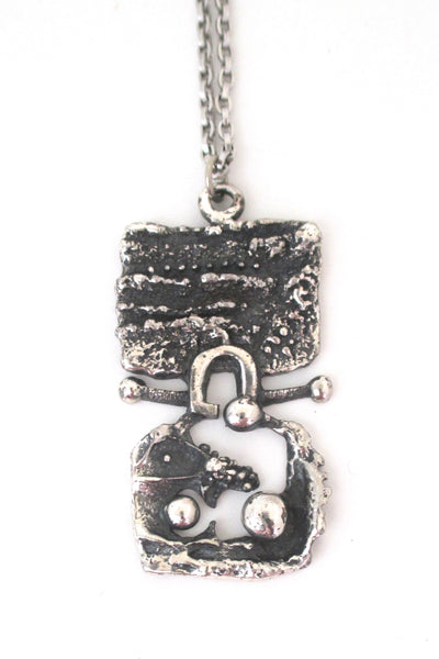 Guy Vidal brutalist pewter openwork pendant necklace