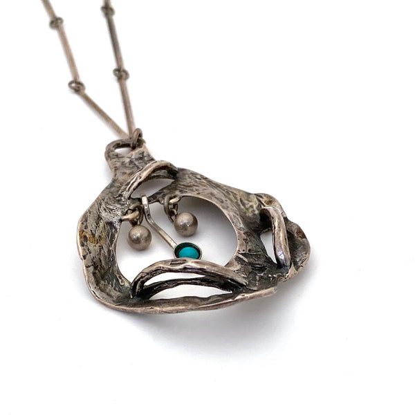 large brutalist silver kinetic pendant necklace ~ Israel Modernist