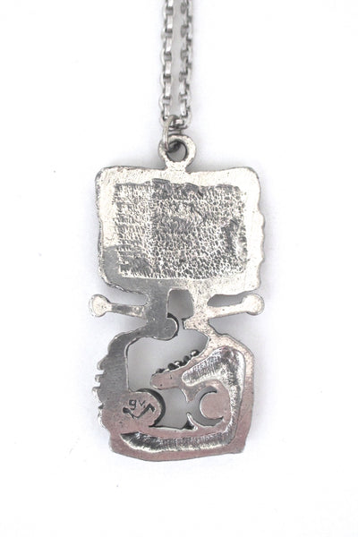 Guy Vidal brutalist pewter openwork pendant necklace