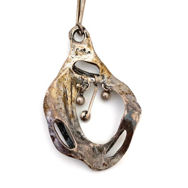 large brutalist silver kinetic pendant necklace ~ Israel Modernist