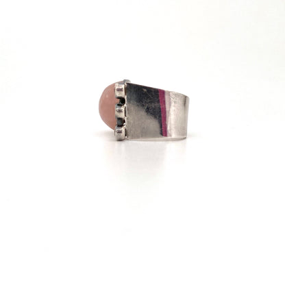 Valo Koru large silver, rose quartz & rock crystal ring ~ 1973