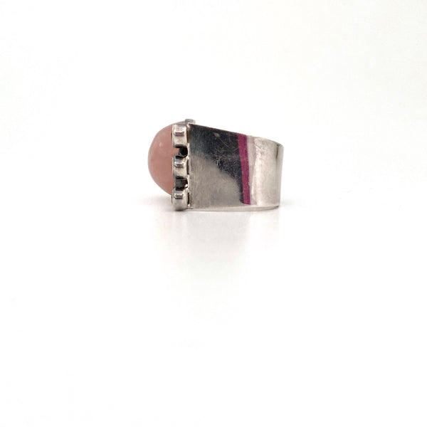 Valo Koru large silver, rose quartz & rock crystal ring ~ 1973