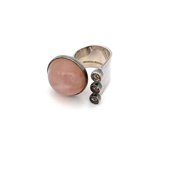Valo Koru large silver, rose quartz & rock crystal ring ~ 1973