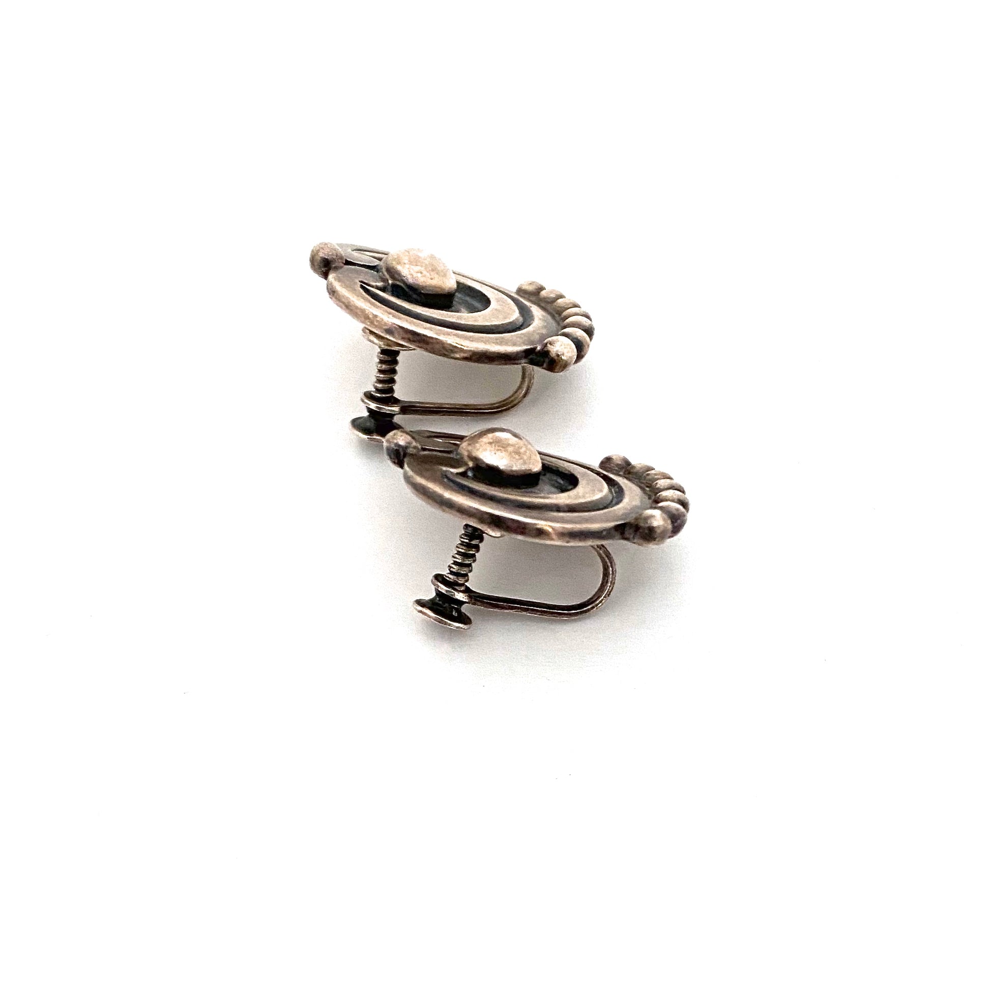 profile Pedro Romero Taxco Mexico vintage sterling silver earrings Modernist jewelry design