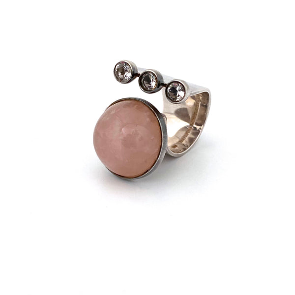 Valo Koru large silver, rose quartz & rock crystal ring ~ 1973