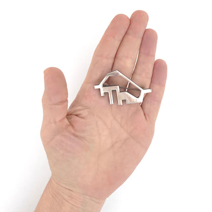 scale Tostrup Norway vintage silver abstract bull brooch Gudmund Elvestad rare Scandinavian Modernist jewelry design