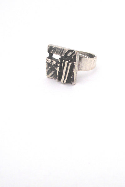 Jorma Laine pierced silver 'textured square' ring - v 2